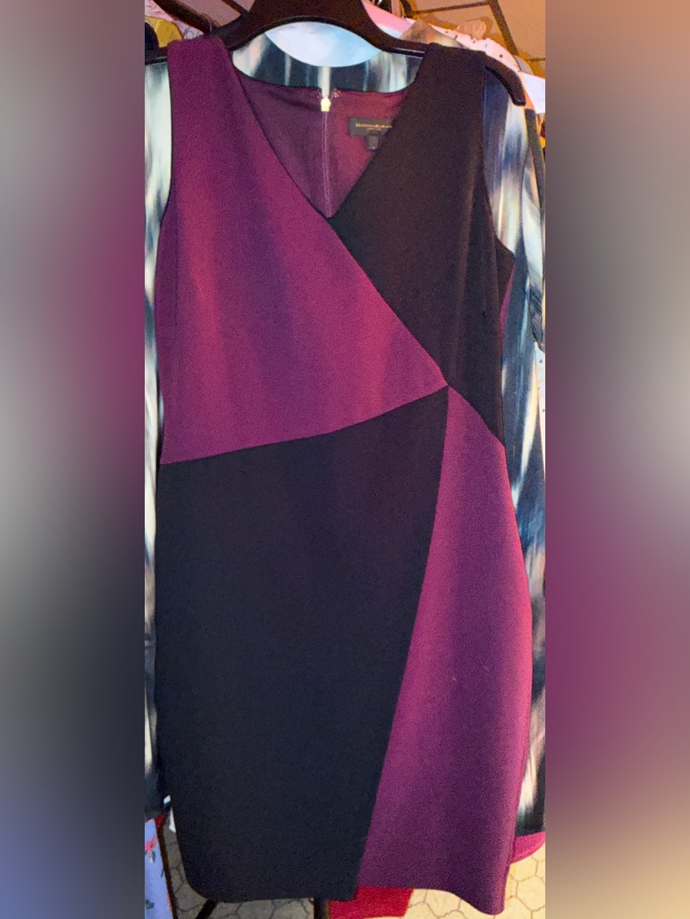 Donna Karan Plum and Black Colorblock Midi Dress